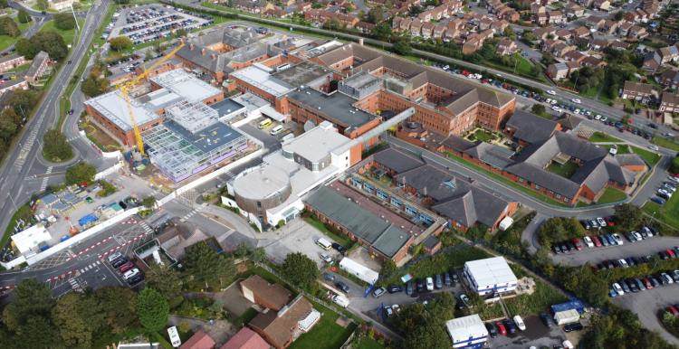  Ariel photo of Bassetlaw Hospital, showing completed roof and ongoing Bassetlaw Emergency Village works. 