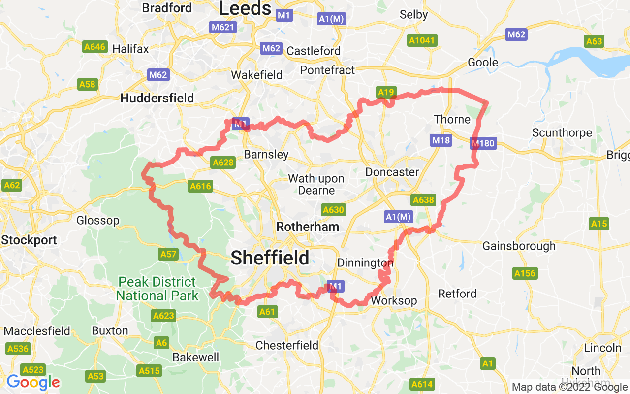 Map outlining South Yorkshire