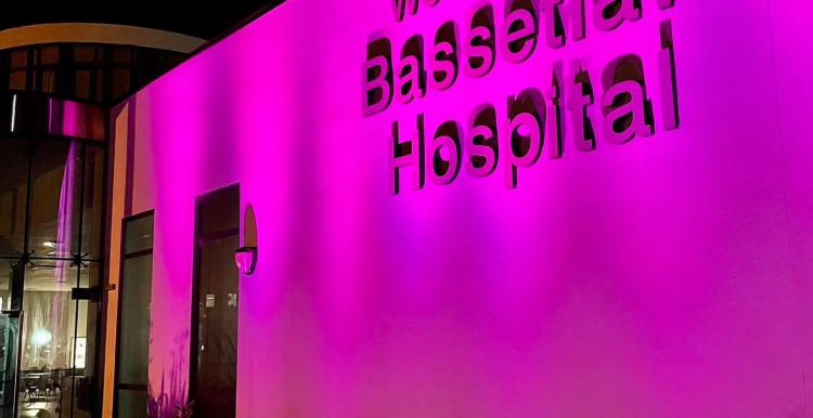 Bassetlaw Hospital Lit up pink