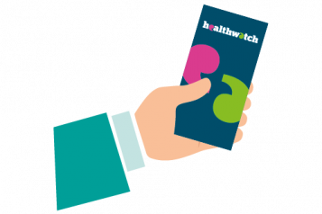 Animation of a hand holding a Healthwatch leaflet