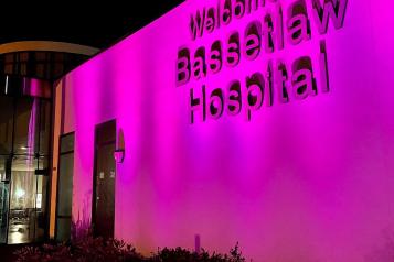 Bassetlaw Hospital Lit up pink